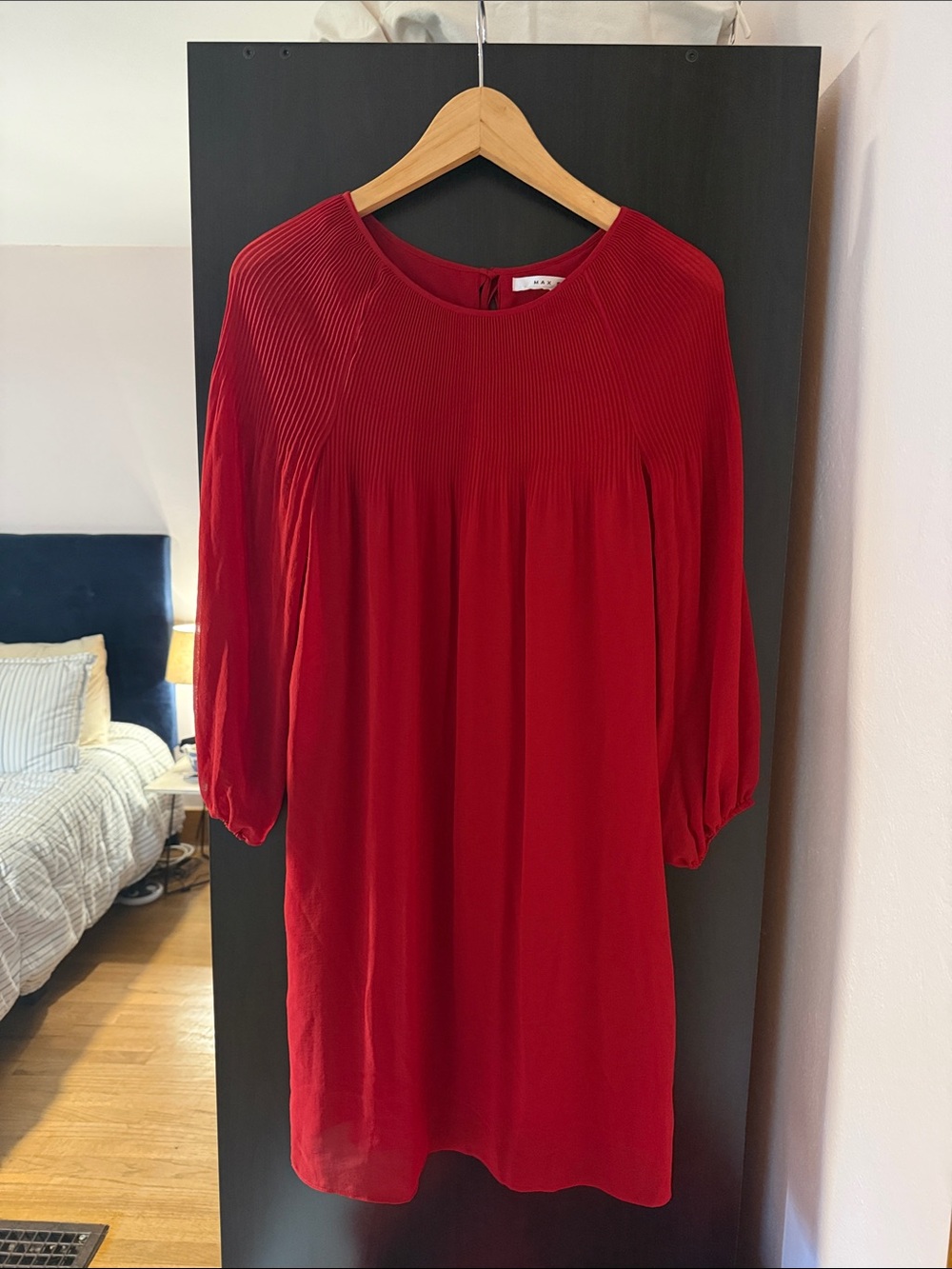 Max Studio Scarlet Red Long Sleeve Pleated Yoke Dress
